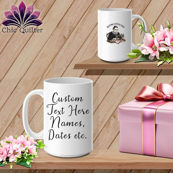 MyDesigns Physical Item 15oz / White Ruth Sewder Ginsburg - Resting Stitch Face ~ Personalized Coffee Mug