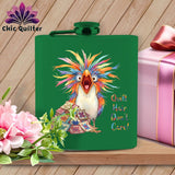 MyDesigns Physical Item 6oz / Green Quilt Hair Don’t Care ~ Chaos Finch ~ Quilter's Flask