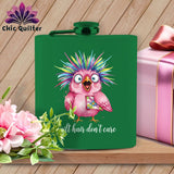 MyDesigns Physical Item 6oz / Green Quilt Hair Don’t Care ~ Peaches Plume ~ Quilter's Flask