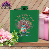 MyDesigns Physical Item 6oz / Green Quilt Hair Don’t Care ~ Snipsy Wren ~ Quilter's Flask