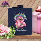 MyDesigns Physical Item 6oz / Navy Quilt Hair Don’t Care ~ Peaches Plume ~ Quilter's Flask