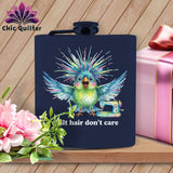 MyDesigns Physical Item 6oz / Navy Quilt Hair Don’t Care ~ Ziggy Bobbin ~ Quilter's Flask