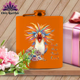 MyDesigns Physical Item 6oz / Orange Quilt Hair Don’t Care ~ Chaos Finch ~ Quilter's Flask