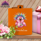 MyDesigns Physical Item 6oz / Orange Quilt Hair Don’t Care ~ Peaches Plume ~ Quilter's Flask