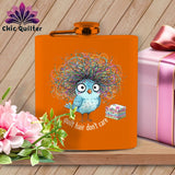 MyDesigns Physical Item 6oz / Orange Quilt Hair Don’t Care ~ Puffin Bea ~ Quilter's Flask
