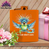 MyDesigns Physical Item 6oz / Orange Quilt Hair Don’t Care ~ Ziggy Bobbin ~ Quilter's Flask