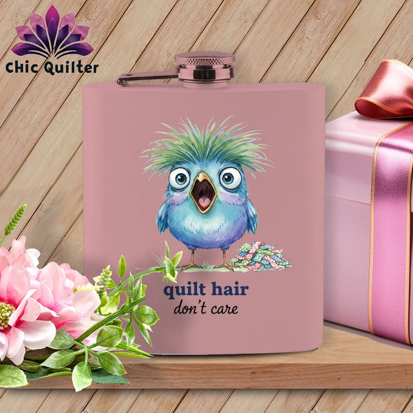 MyDesigns Physical Item 6oz / Pink Quilt Hair Don’t Care ~ Frizzle Mae ~ Quilter's Flask