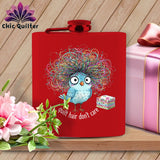 MyDesigns Physical Item 6oz / Red Quilt Hair Don’t Care ~ Puffin Bea ~ Quilter's Flask