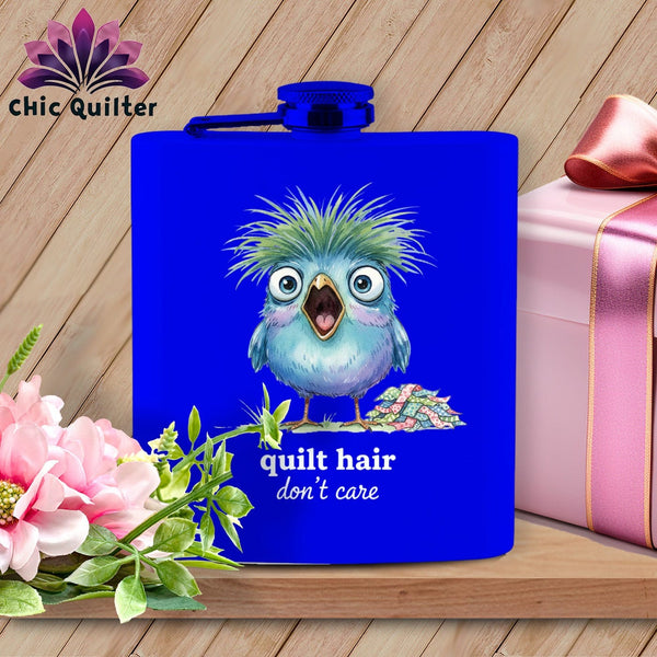 MyDesigns Physical Item 6oz / Royal Quilt Hair Don’t Care ~ Frizzle Mae ~ Quilter's Flask