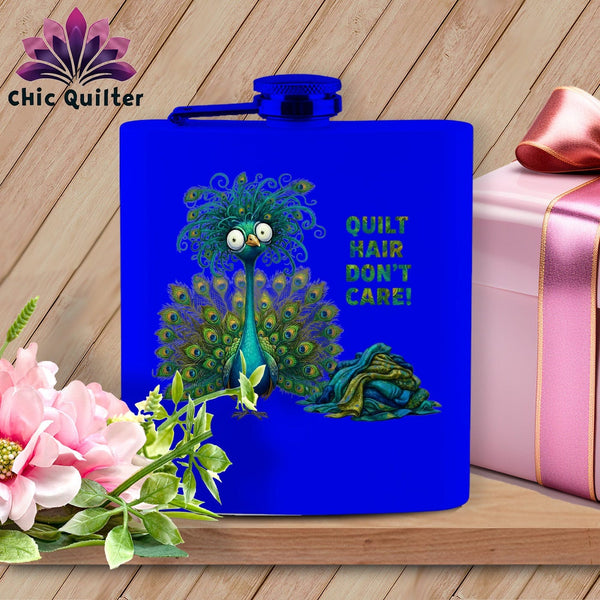 MyDesigns Physical Item 6oz / Royal Quilt Hair Don’t Care ~ Lady Plumeadora ~ Quilter's Flask