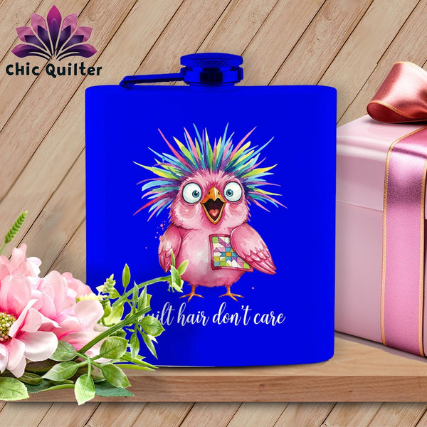 MyDesigns Physical Item 6oz / Royal Quilt Hair Don’t Care ~ Peaches Plume ~ Quilter's Flask