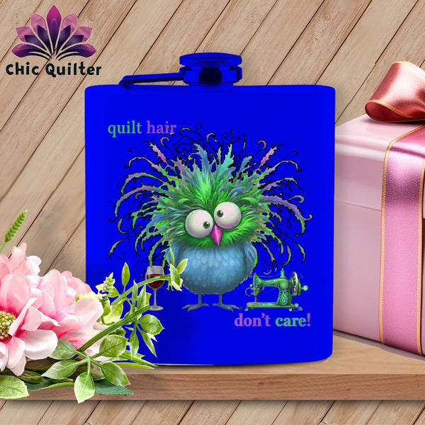 MyDesigns Physical Item 6oz / Royal Quilt Hair Don’t Care ~ Velma Nightwing ~ Quilter's Flask