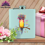 MyDesigns Physical Item 6oz / Teal Quilt Hair Don’t Care ~ Curlene Spoolworth ~ Quilter's Flask