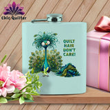 MyDesigns Physical Item 6oz / Teal Quilt Hair Don’t Care ~ Lady Plumeadora ~ Quilter's Flask