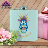 MyDesigns Physical Item 6oz / Teal Quilt Hair Don’t Care ~ Ruckus Jay ~ Quilter's Flask