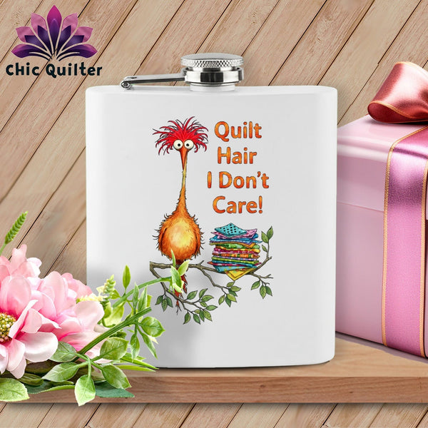 MyDesigns Physical Item 6oz / White QQuilt Hair Don’t Care ~ Noodle Beakman ~ Quilter's Flask