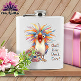 MyDesigns Physical Item 6oz / White Quilt Hair Don’t Care ~ Chaos Finch ~ Quilter's Flask