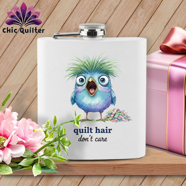 MyDesigns Physical Item 6oz / White Quilt Hair Don’t Care ~ Frizzle Mae ~ Quilter's Flask