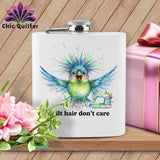 MyDesigns Physical Item 6oz / White Quilt Hair Don’t Care ~ Ziggy Bobbin ~ Quilter's Flask