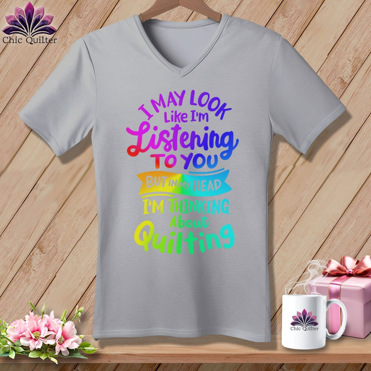 MyDesigns Physical Item Athletic Heather / S I May Look Like I'm LIstening ~SuperSoft V-Neck Tee