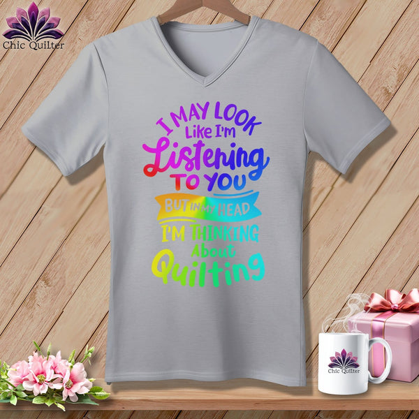 MyDesigns Physical Item Athletic Heather / S I May Look Like I'm LIstening ~SuperSoft V-Neck Tee