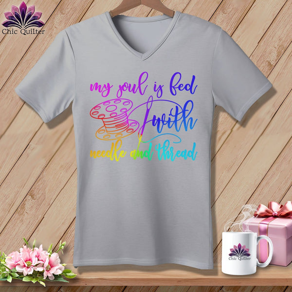 MyDesigns Physical Item Athletic Heather / S My soul is fed with a needle and thread ~SuperSoft V-Neck Tee