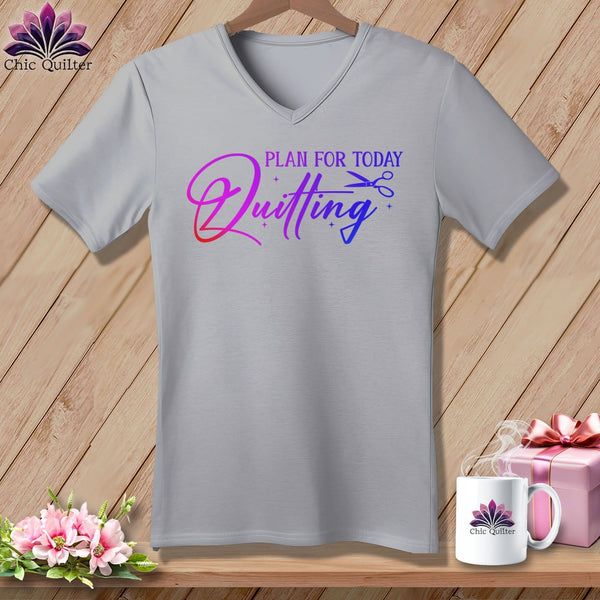 MyDesigns Physical Item Athletic Heather / S Plan for Today Quilting ~SuperSoft V-Neck Tee