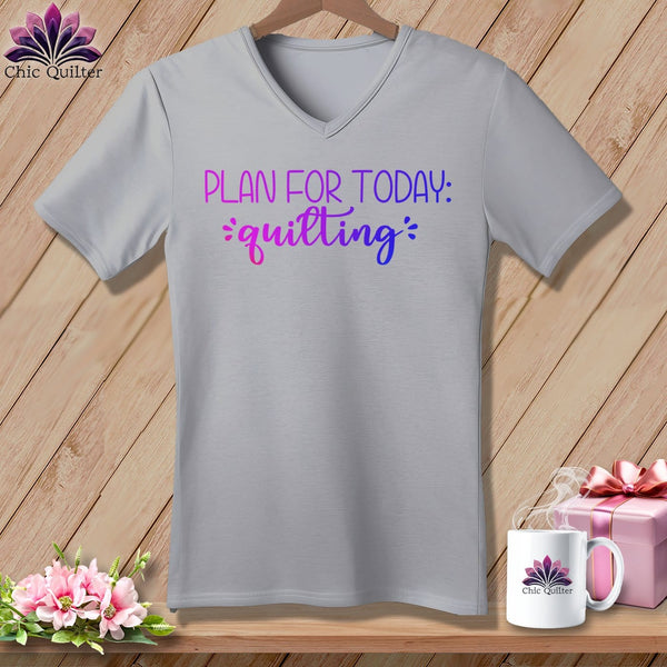 MyDesigns Physical Item Athletic Heather / S Plan For Today Quilting ~SuperSoft V-Neck Tee