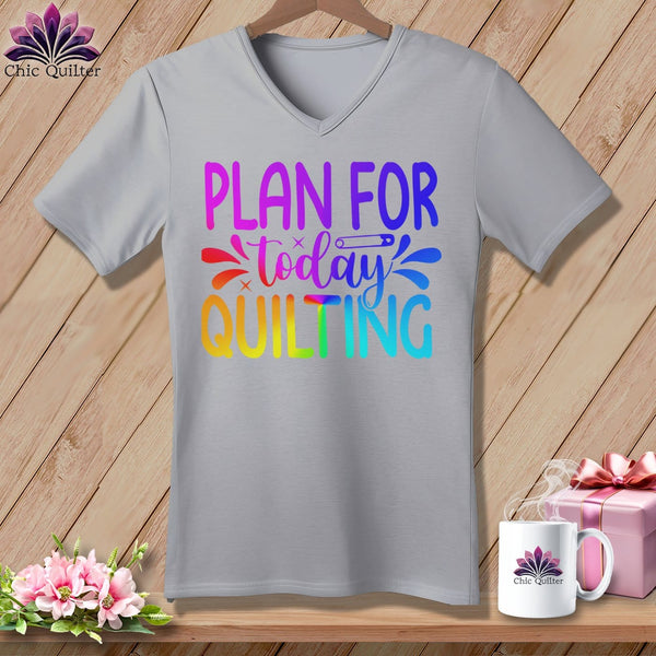 MyDesigns Physical Item Athletic Heather / S Plan for Today Quilting ~SuperSoft V-Neck Tee