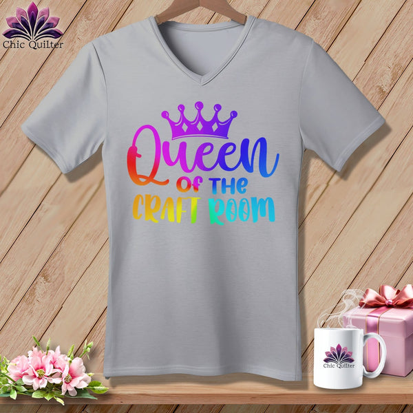 MyDesigns Physical Item Athletic Heather / S Queen of the Craft Room ~SuperSoft V-Neck Tee