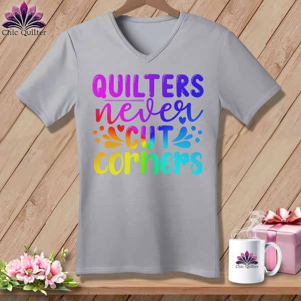MyDesigns Physical Item Athletic Heather / S Quilters Never Cut Corners ~SuperSoft V-Neck Tee