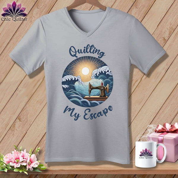 MyDesigns Physical Item Athletic Heather / S Quilting My Escape - Dark ~ SuperSoft V-Neck Tee