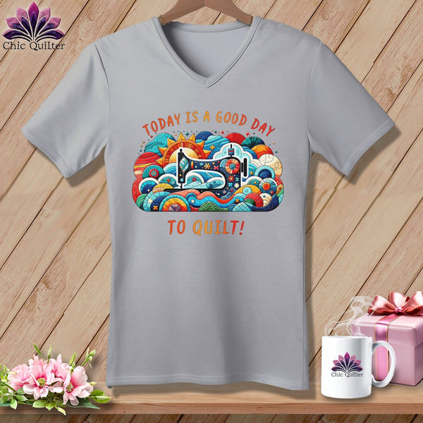 MyDesigns Physical Item Athletic Heather / S Today is a Good Day to Quilt ~ SuperSoft V-Neck Tee