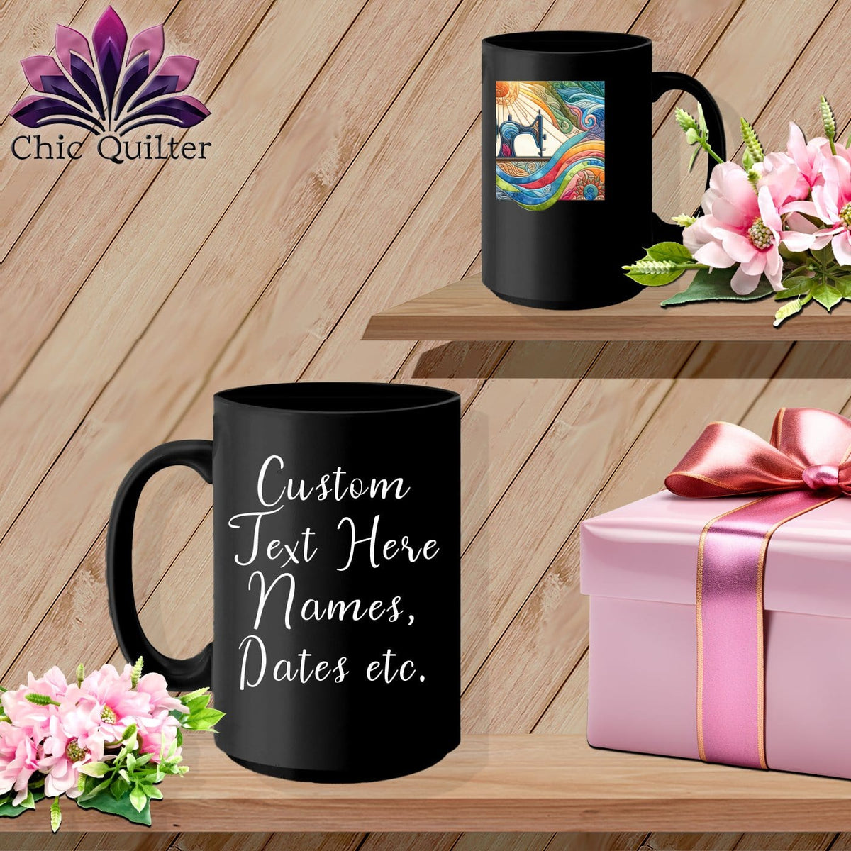 MyDesigns Physical Item Black / 15oz Quilting on a Cloud ~ Personalized 15oz Large Coffee Mug