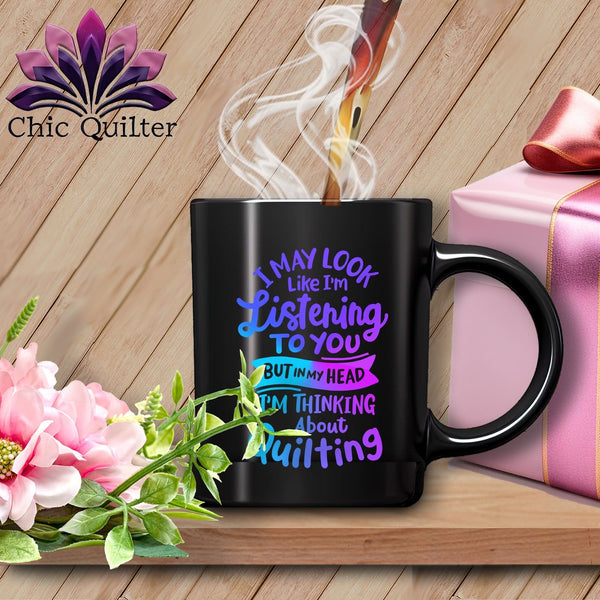 MyDesigns Physical Item Black  Mug | Blurple Print / Black / 15oz I May Look Like Im LIstening ~ 15 oz Ceramic Mug