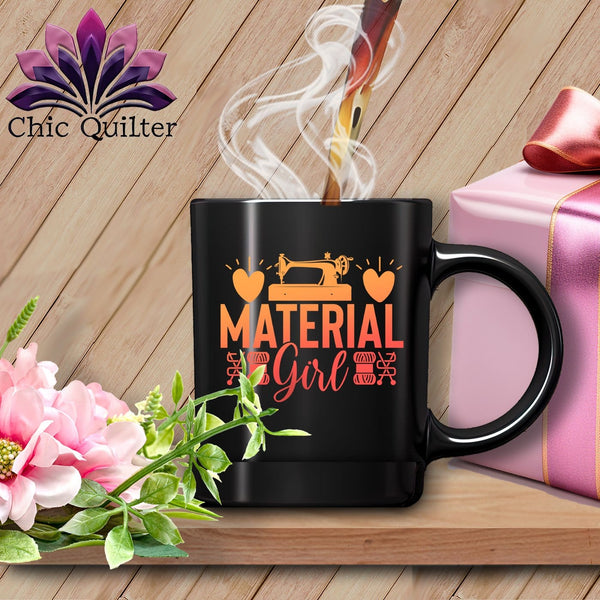 MyDesigns Physical Item Black Mug | Orange Print / Black / 15oz Material Girl ~ 15oz Large Coffee Mug