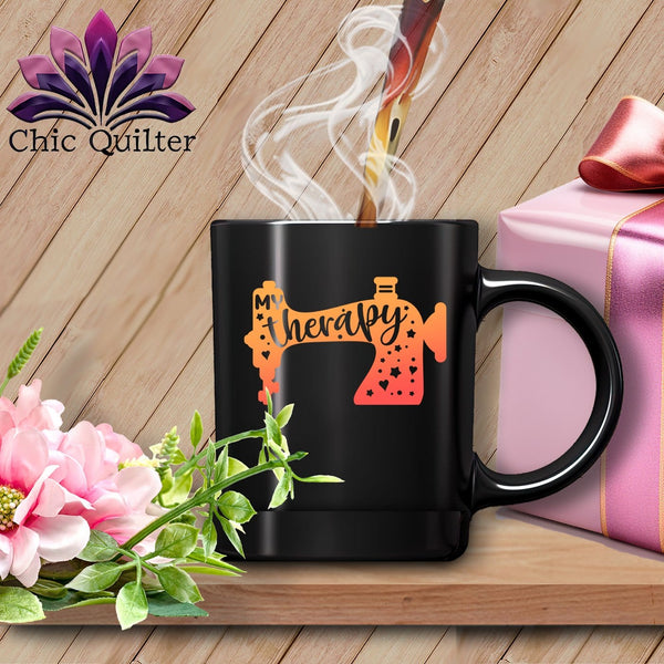 MyDesigns Physical Item Black Mug | Orange Print / Black / 15oz My Therapy ~ 15oz Large Coffee Mug