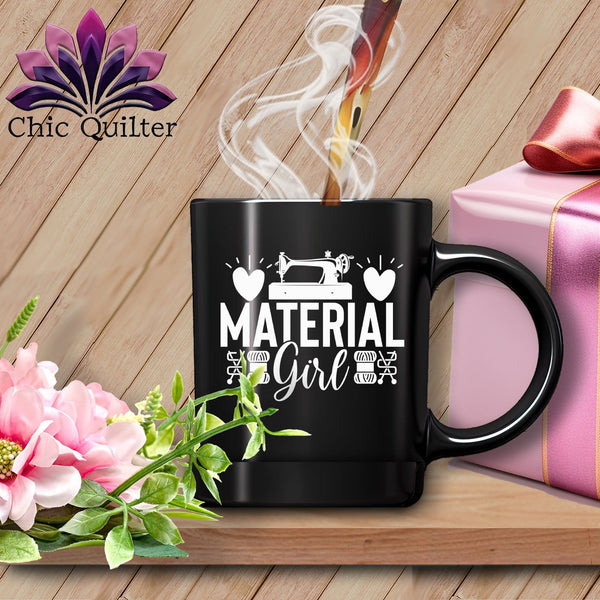 MyDesigns Physical Item Black Mug | White Print / Black / 15oz Material Girl ~ 15oz Large Coffee Mug