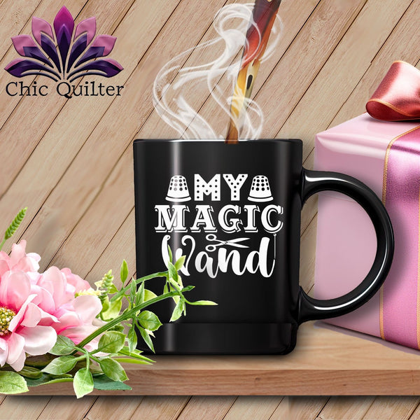 MyDesigns Physical Item Black Mug | White Print / Black / 15oz My Magic Wand ~ 15oz Large Coffee Mug