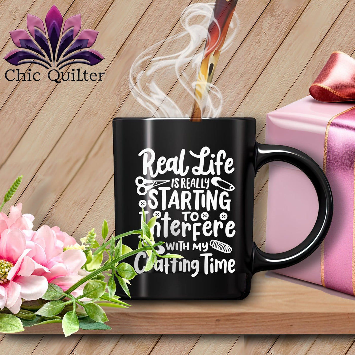 MyDesigns Physical Item Black Mug | White Print / Black / 15oz Real Life is Really Starting to Interfere with my Crafting Time ~ 15oz Large Coffee Mug