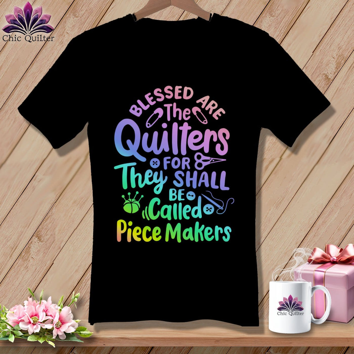 MyDesigns Physical Item Black / S Blessed Are the Quilters For They Shall Be Called Piece Makers ~SuperSoft V-Neck Tee