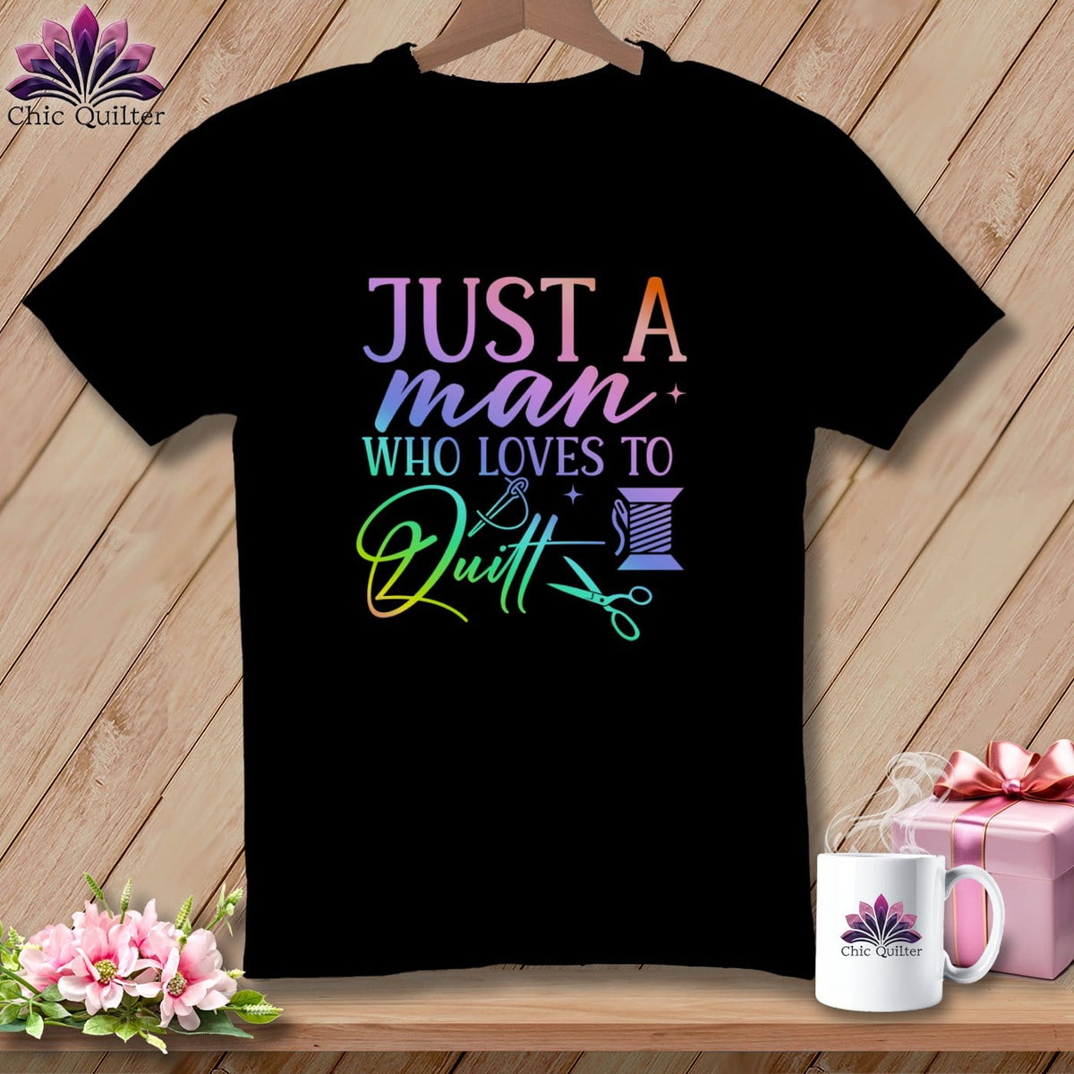 MyDesigns Physical Item Black / S Just a Man Who Loves to Quilt ~Premium Tee