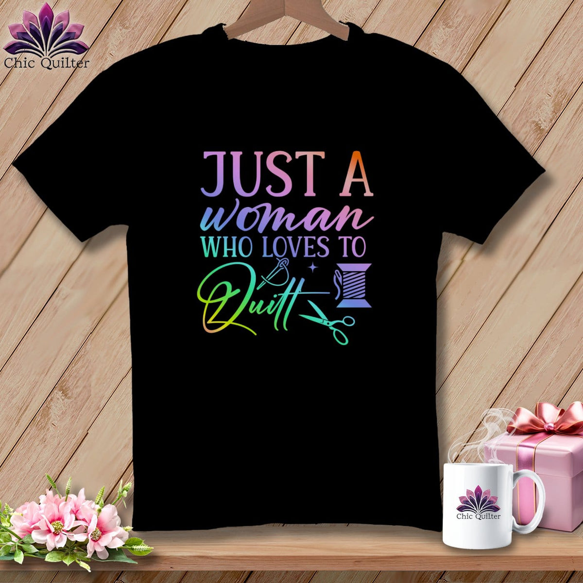 MyDesigns Physical Item Black / S Just a Woman Who Loves to Quilt ~Premium Tee