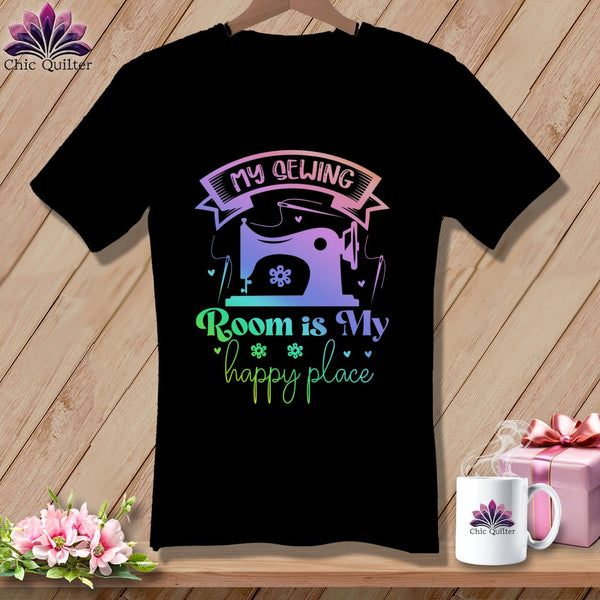 MyDesigns Physical Item Black / S My Sewing Room Is My Happy Place ~SuperSoft V-Neck Tee