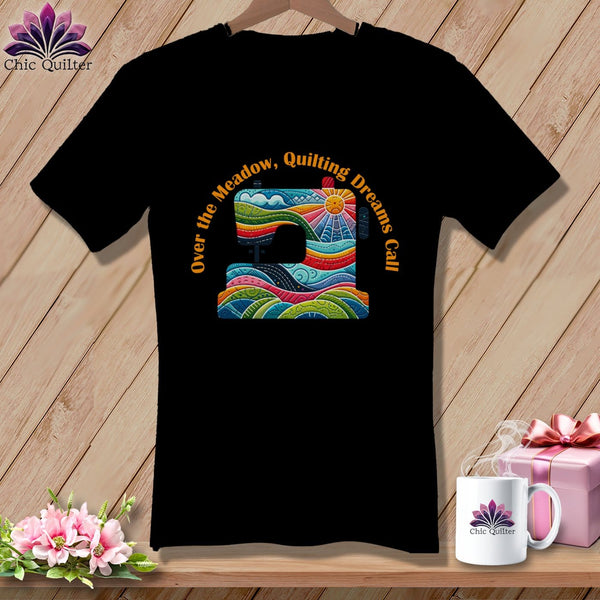 MyDesigns Physical Item Black / S Over the Meadow, Quilting Dreams Call Orange ~ SuperSoft V-Neck Tee