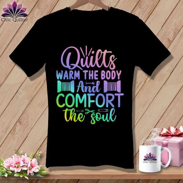 MyDesigns Physical Item Black / S Quilts Warm the Body and Comfort the soul ~SuperSoft V-Neck Tee