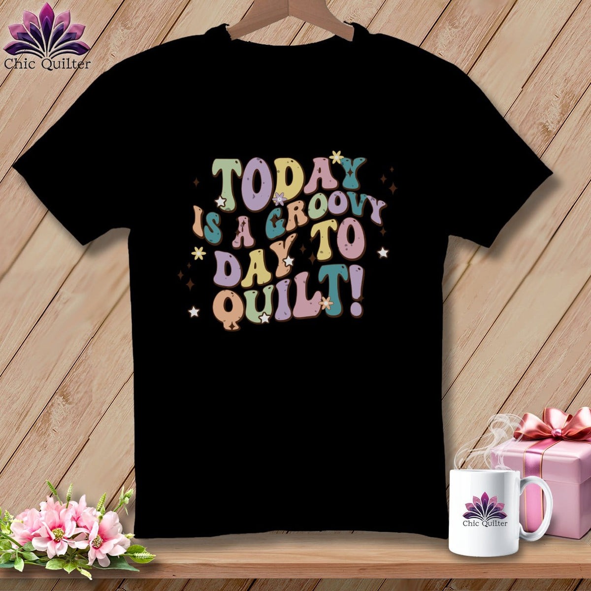 MyDesigns Physical Item Black / S Today is a Groovy Day to Quilt ~ SuperSoft Relaxed Fit Tee