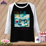 MyDesigns Physical Item Black/White / S Cats Quilts and Cabernet ~ Raglan 3/4 Sleeve Tee