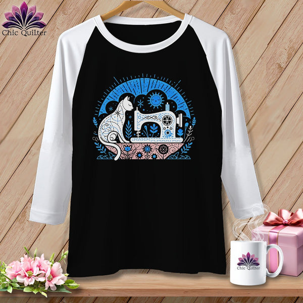 MyDesigns Physical Item Black/White / S Kitty Cat Quilts ~ Raglan 3/4 Sleeve Tee