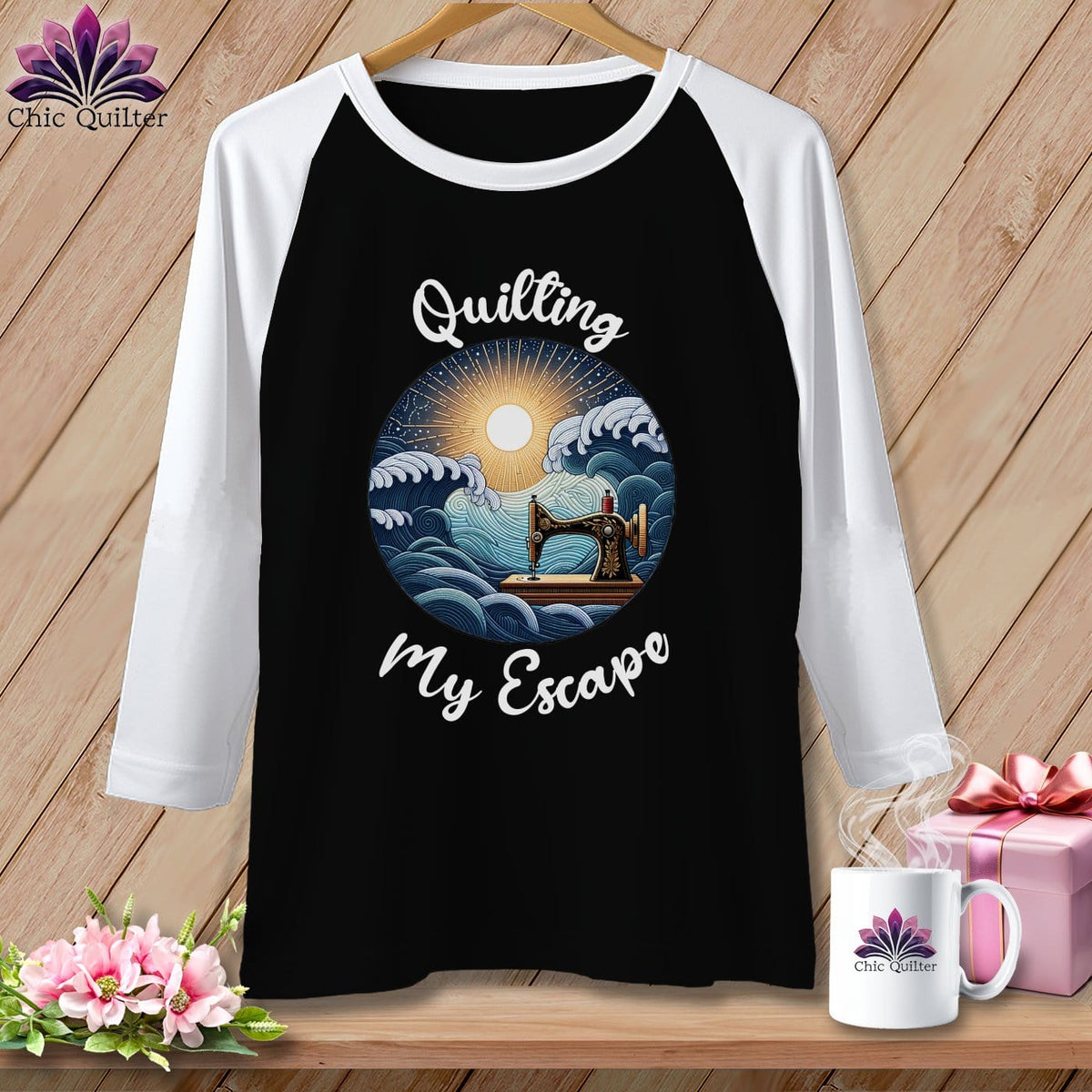 MyDesigns Physical Item Black/White / S Quilting My Escape - Dark ~ Raglan 3/4 Sleeve Tee
